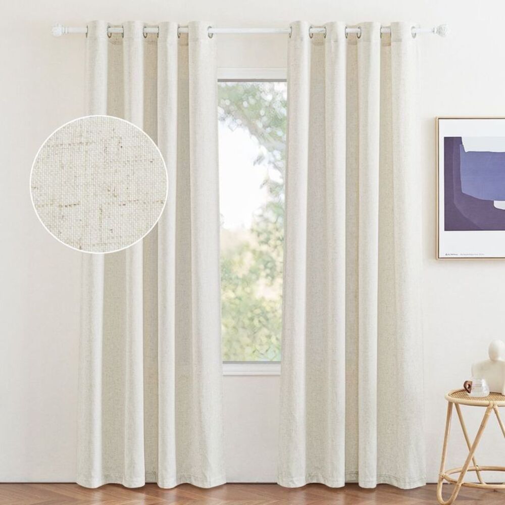 NICETOWN -  Linen Curtains Vintage Grommet Top Semi S Beige